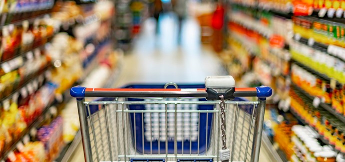 empty grocery cart in store