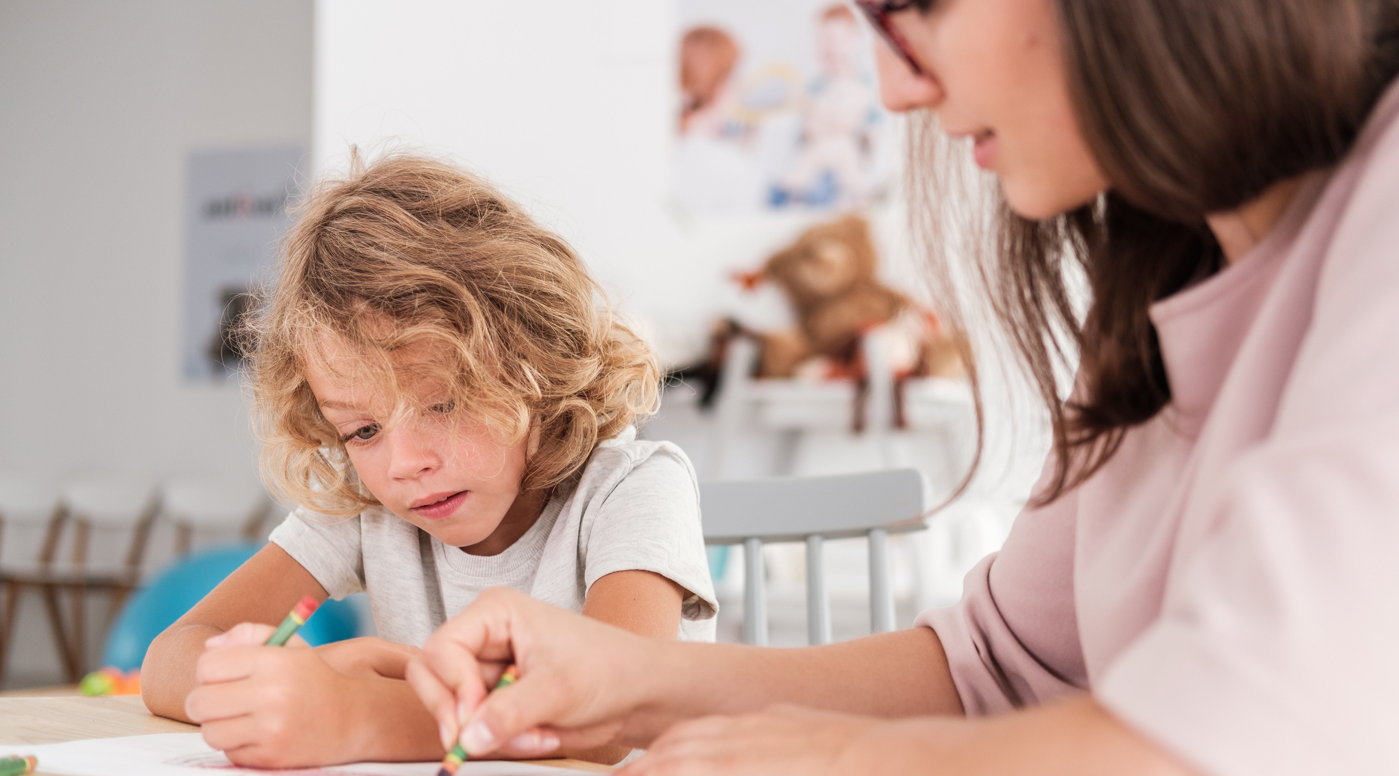 Child and mother coloring