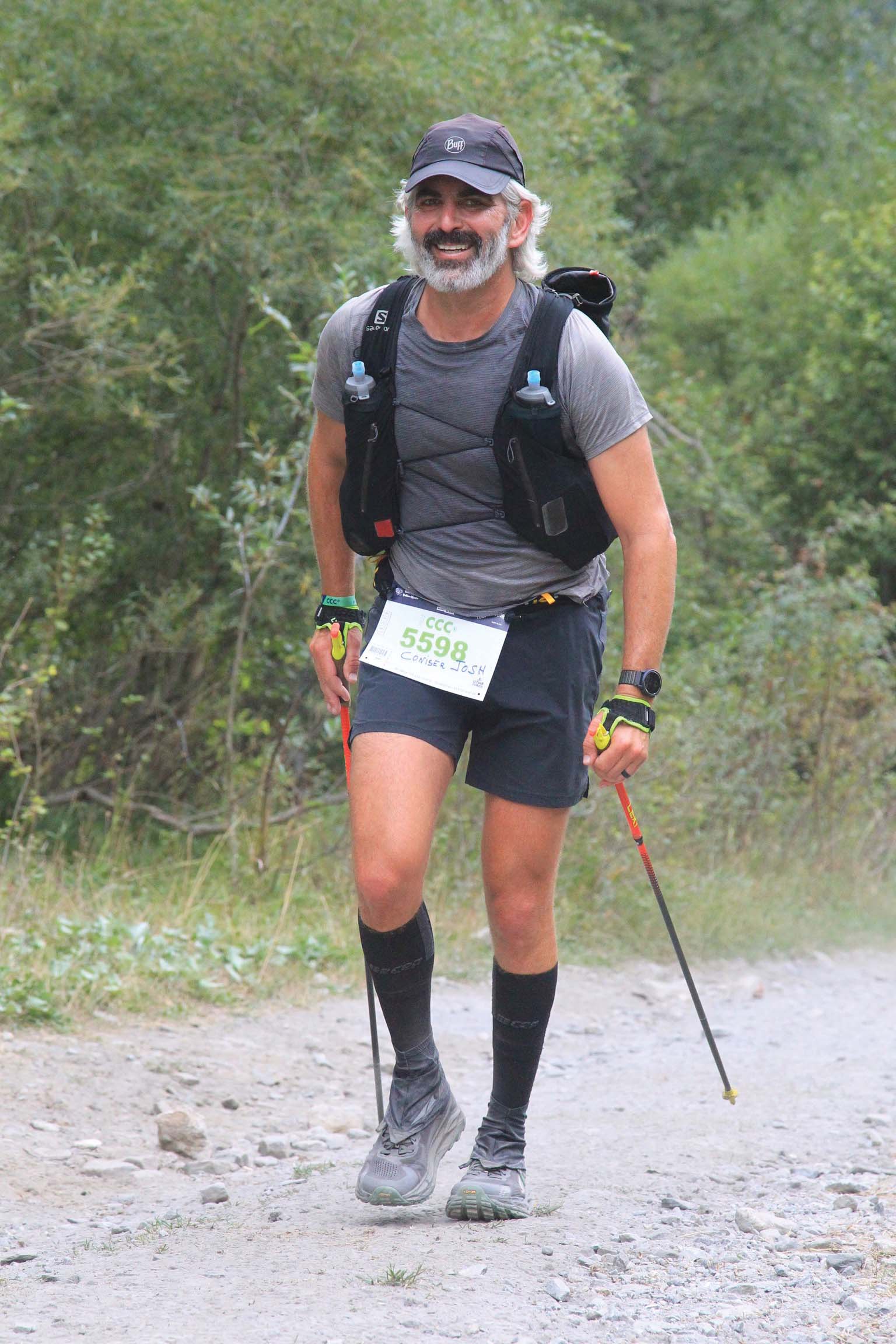 Man hiking with walking poles