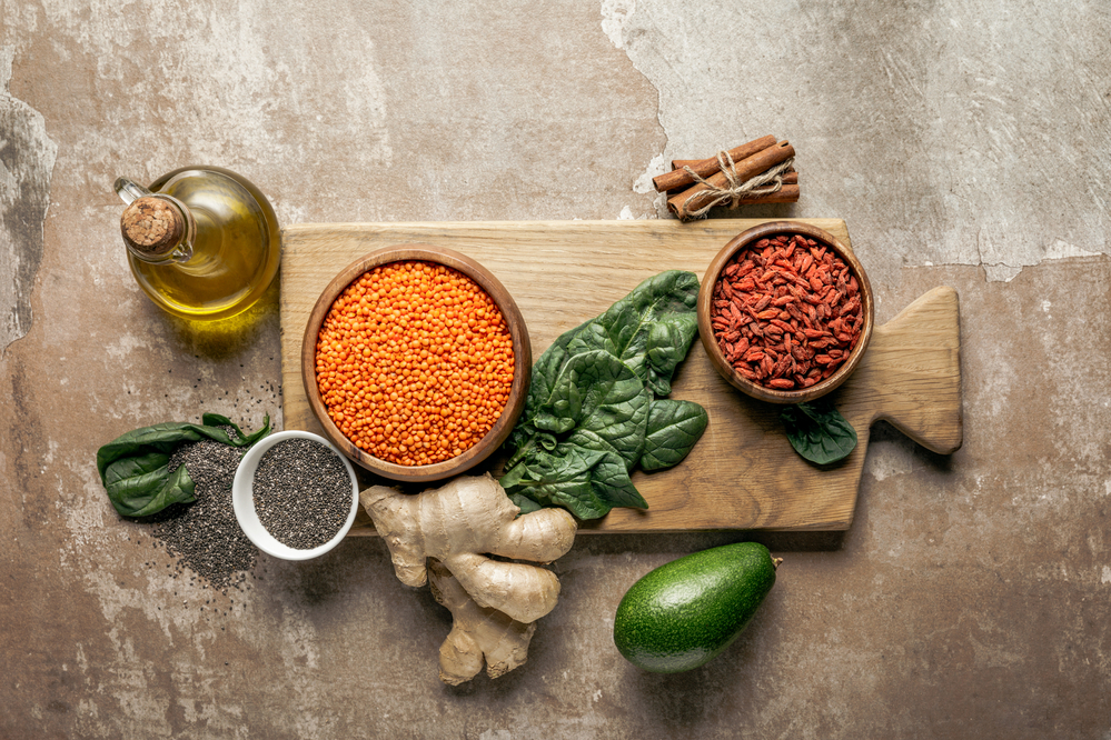 Main dish lentils with spinach and ginger