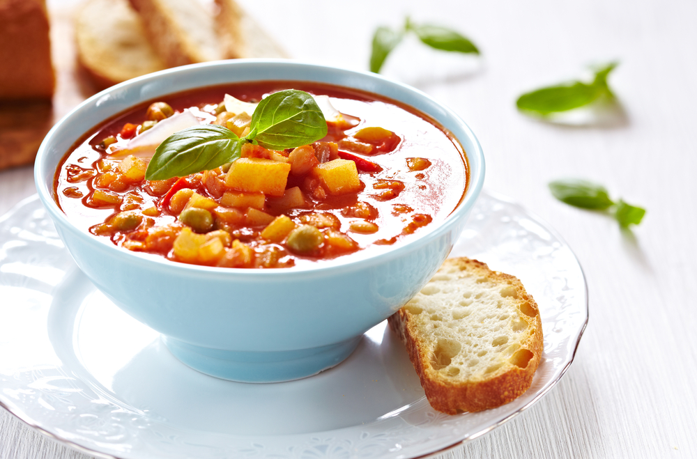 Hot minestrone soup in a bowl