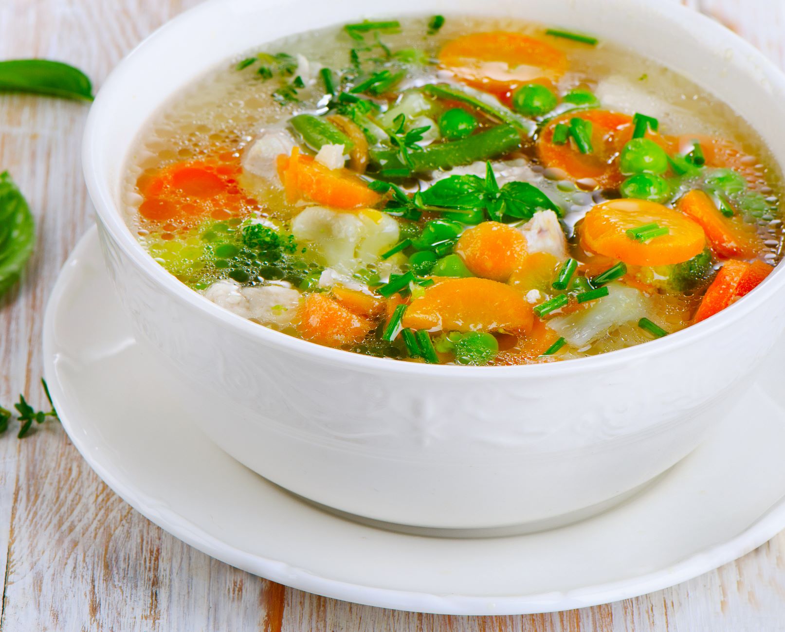 bowl of chicken and vegetable soup