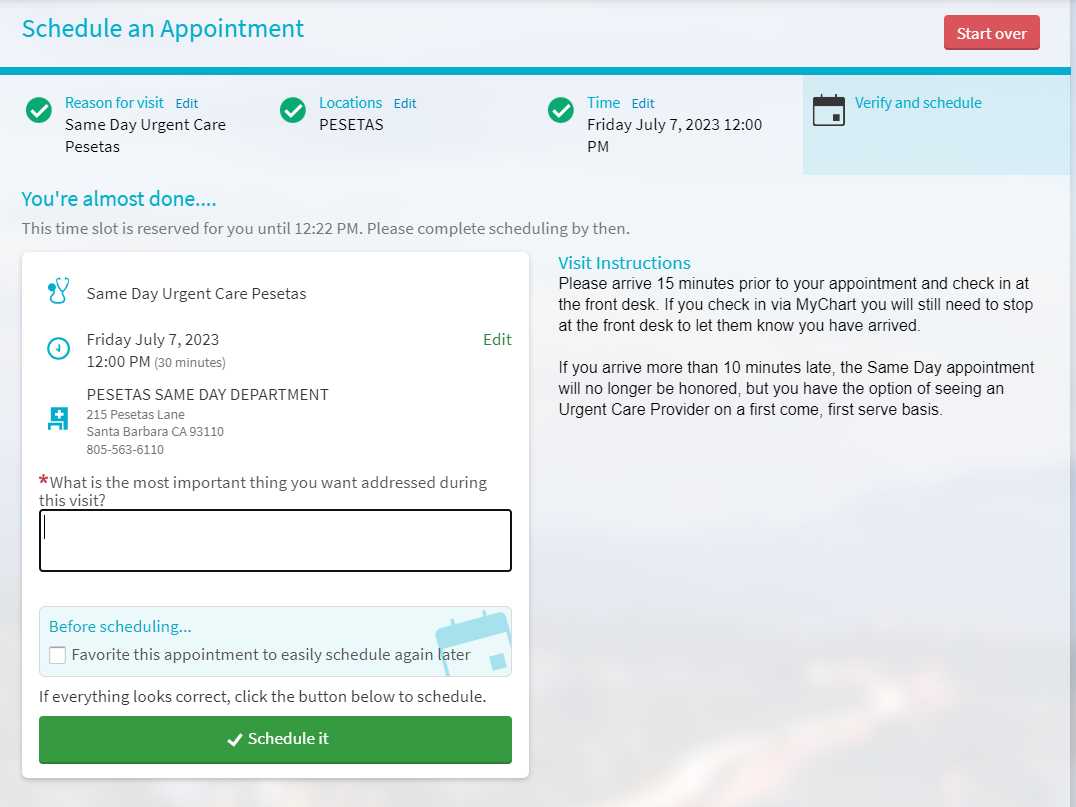 Visual of final step in direct scheduling option